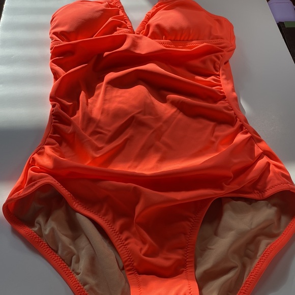 J. Crew Neon Ruched Halter Swimsuit - Picture 4 of 5